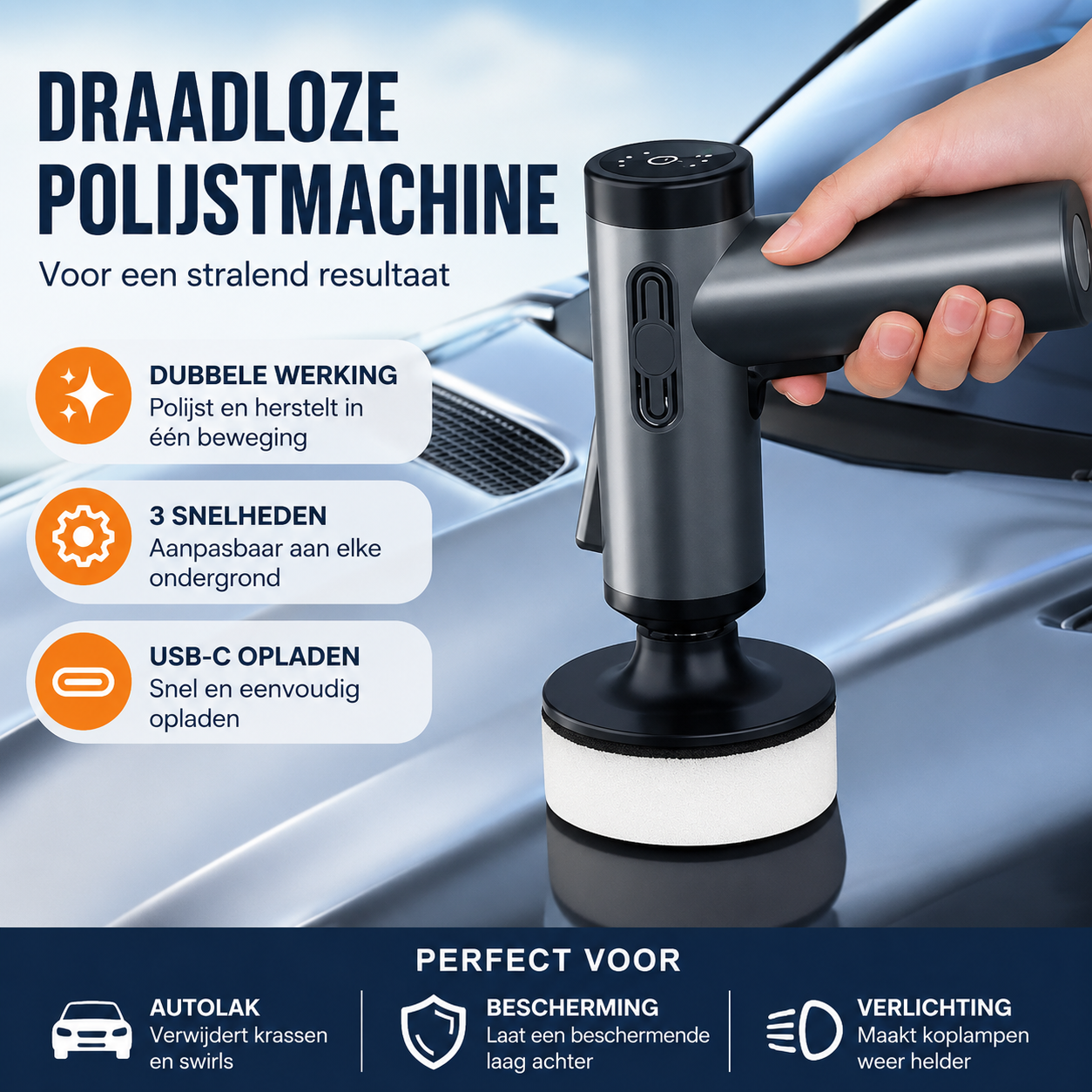 Draadloze Auto Polijstmachine – Handheld Polisher voor Waxen & Lakherstel