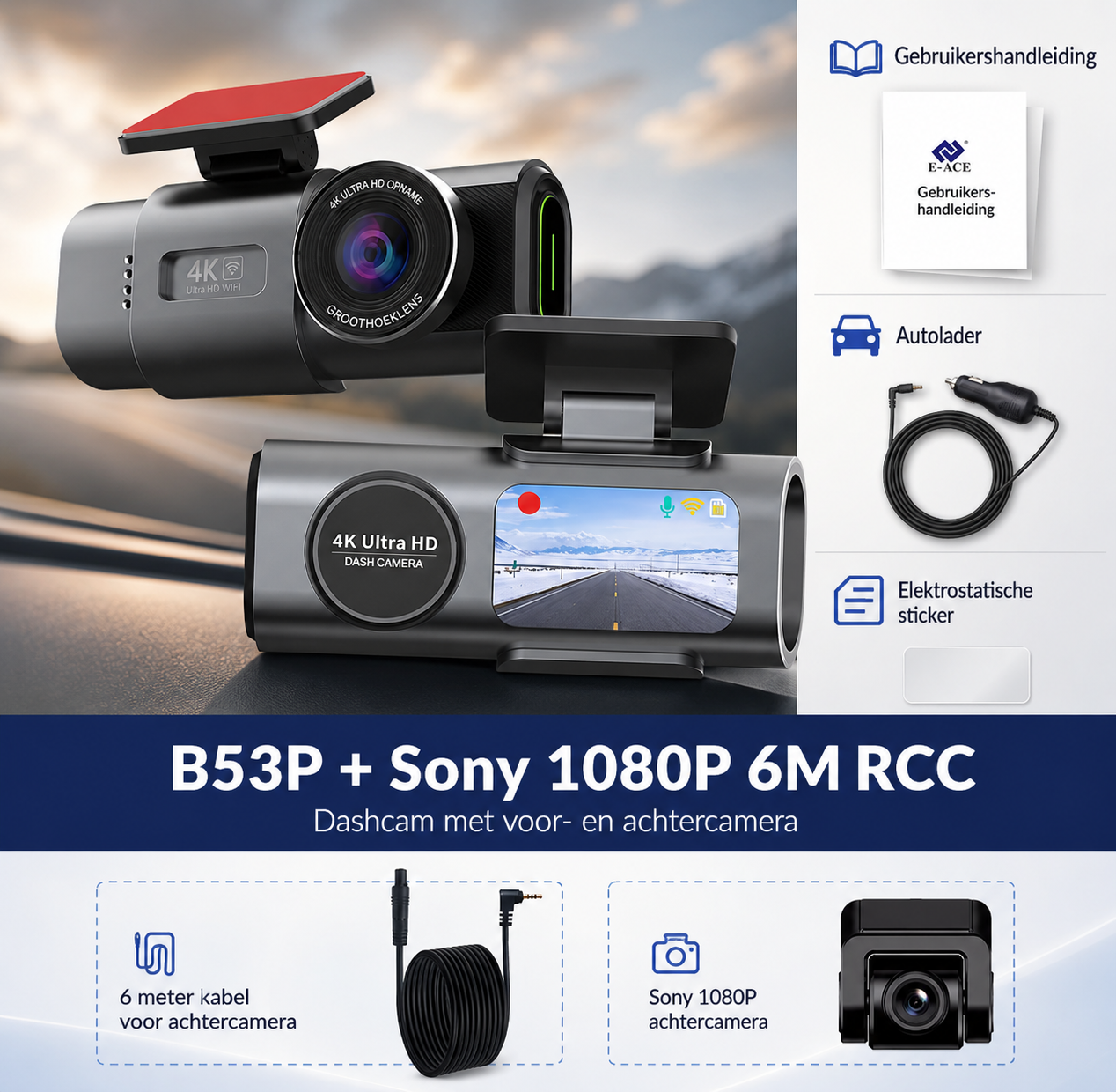 4K Dashcam met WiFi & GPS – UHD Auto Camera met Night Vision & Parking Mode