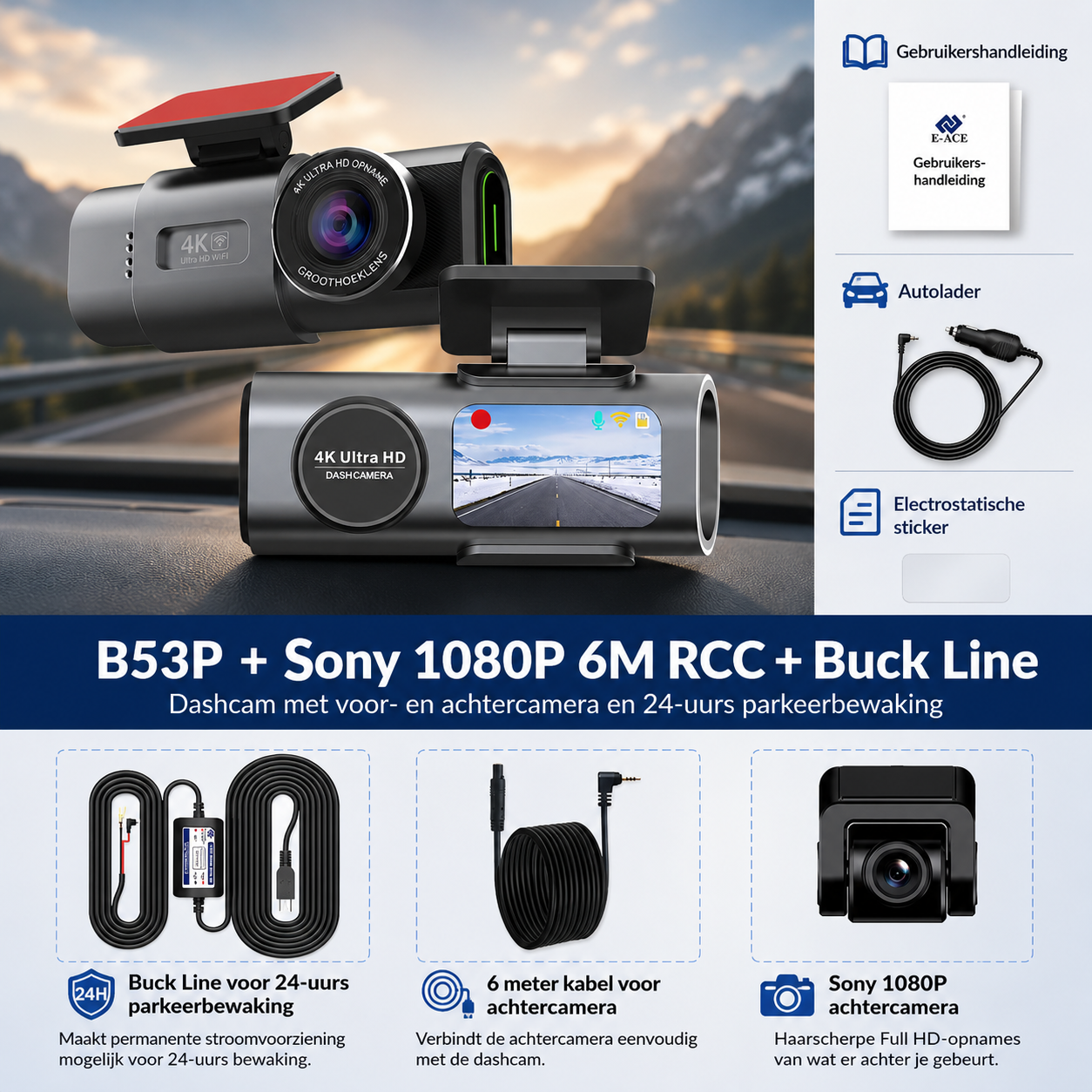 4K Dashcam met WiFi & GPS – UHD Auto Camera met Night Vision & Parking Mode