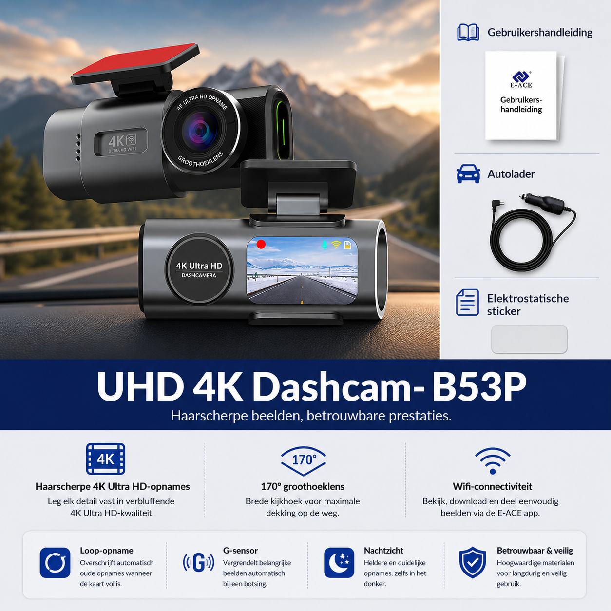 4K Dashcam met WiFi & GPS – UHD Auto Camera met Night Vision & Parking Mode