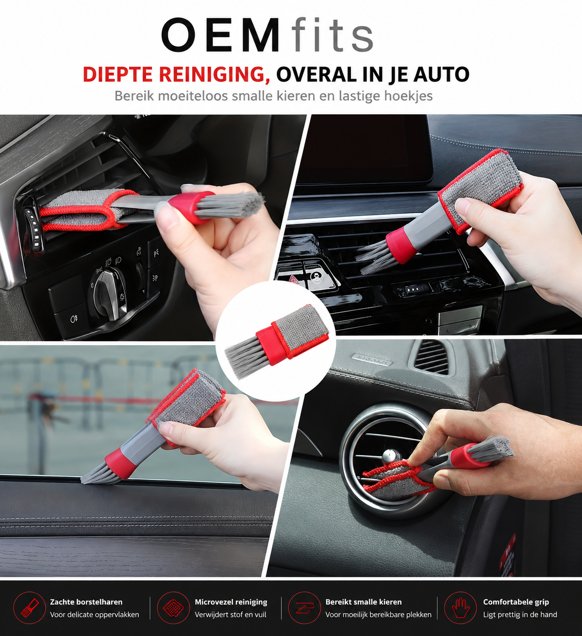 OEMfits | Auto Interieur Reinigingsborstel – Dubbele Dashboard & Ventilatie Brush