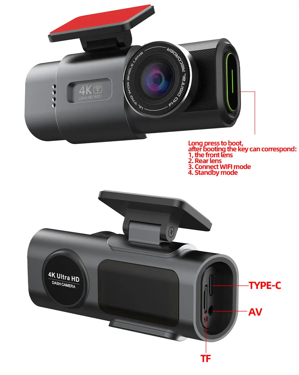 4K Dashcam met WiFi & GPS – UHD Auto Camera met Night Vision & Parking Mode